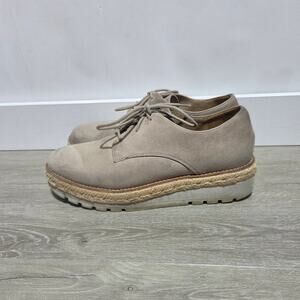 Eileen Fischer Everly Derby Platform Wedge Espadrille Taupe Suede Woman Shoes 9